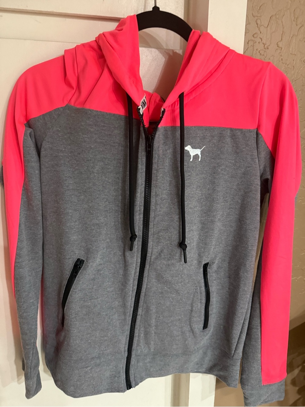 PINK Victoria's Secret Gray & Hot Pink Colorblock Zip Hoodie